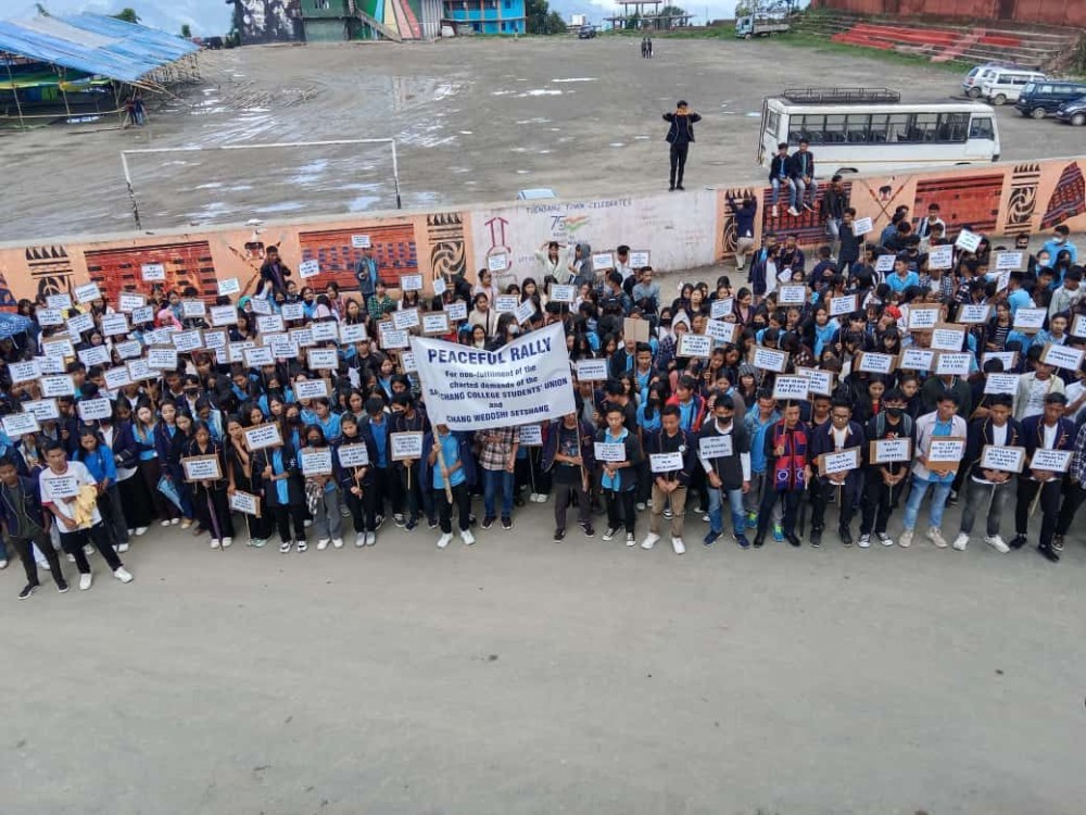 Students of Sao Chang College staged a peaceful rally in protest against the non fulfillment of the charter of demands made by Chang Wedoshi Setshang on October 13.